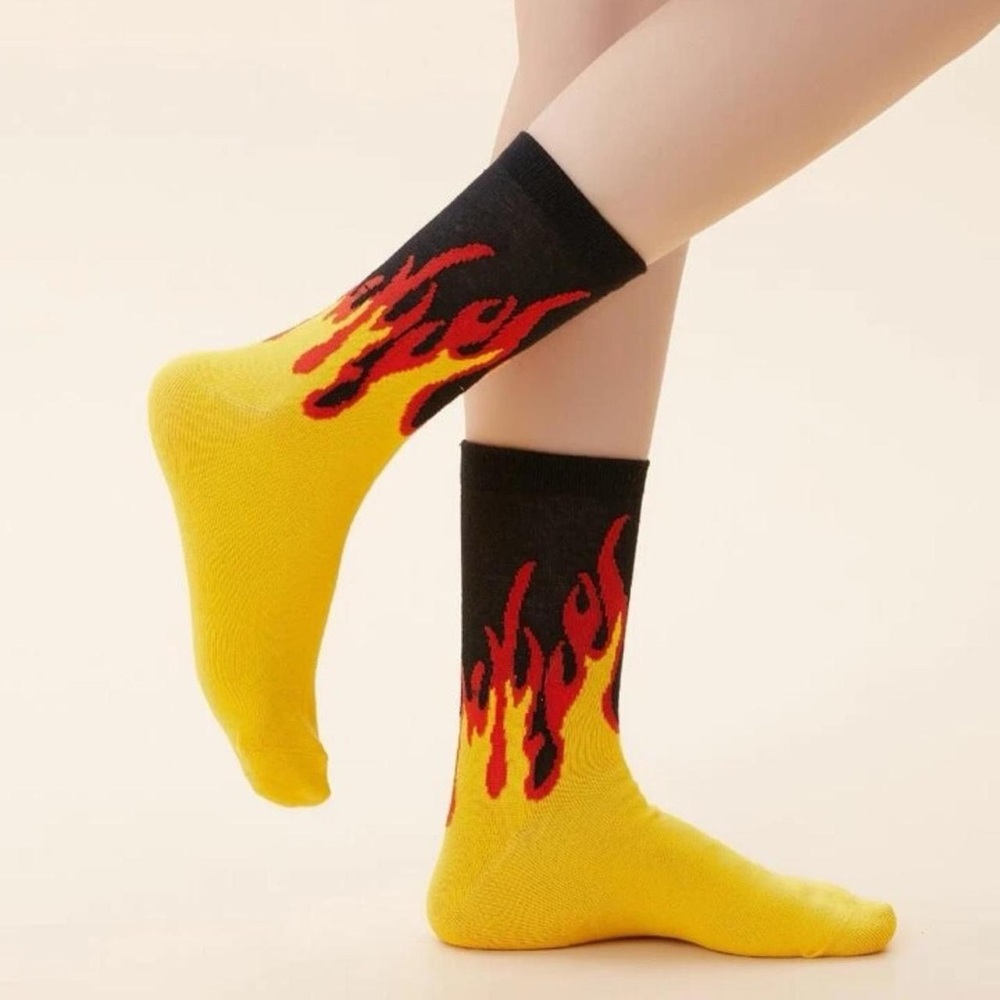 Flame Pattern Yellow and Black Socks